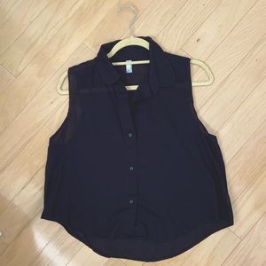Cropped Sheer Button Down Tank Top